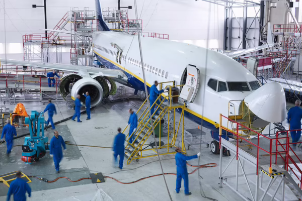 Aircraft maintenance crew supporting a project-based staffing team