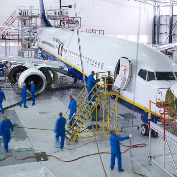 Aircraft maintenance crew supporting a project-based staffing team
