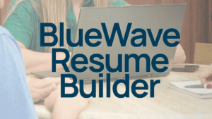 BlueWave Resume Builder logo on a computer screen.