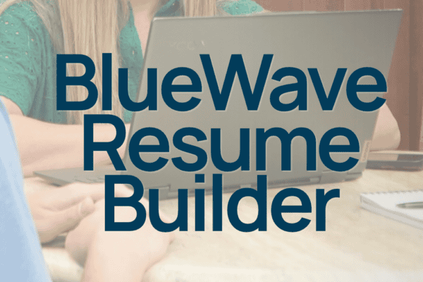 BlueWave Resume Builder logo on a computer screen.